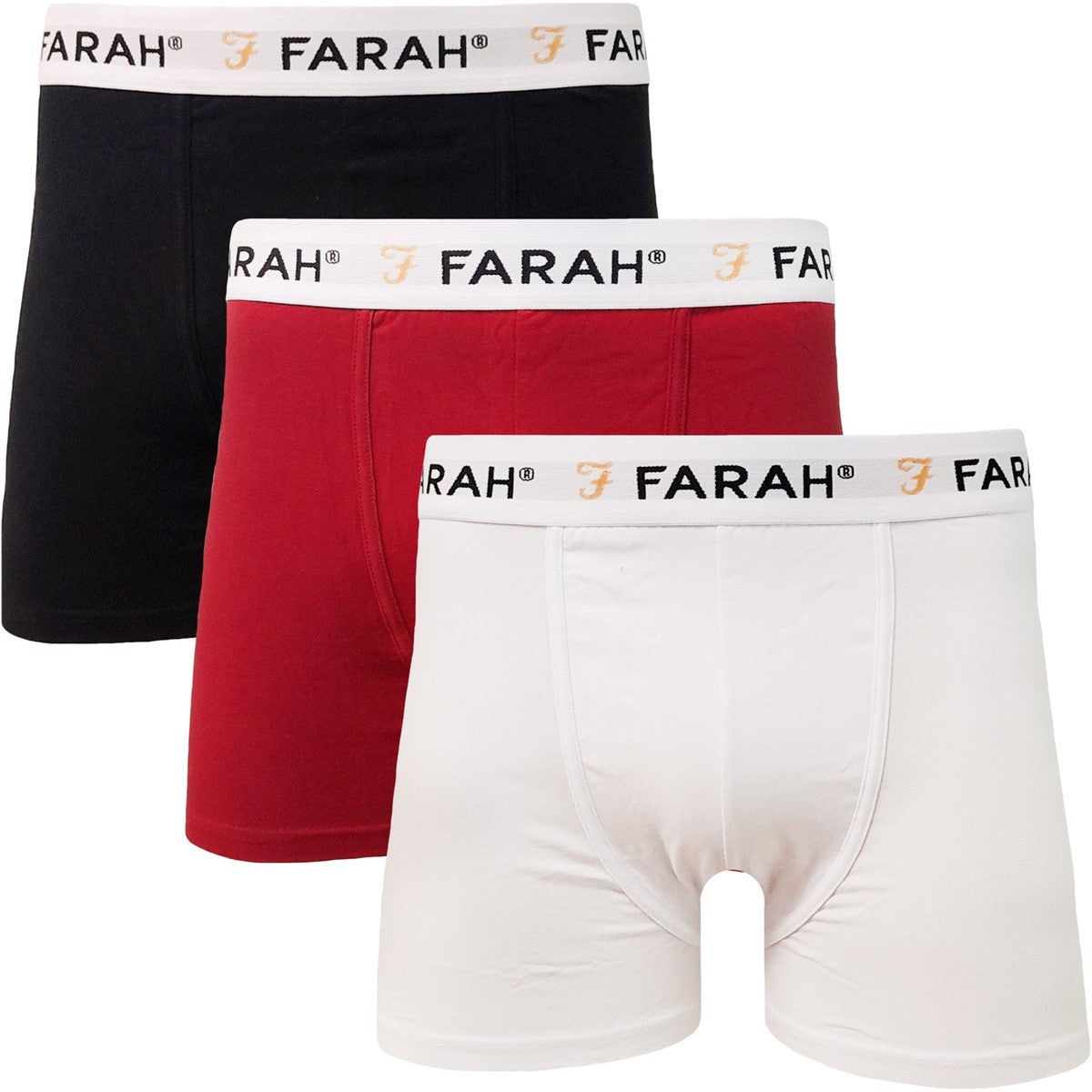 Farah Mens 3 Pack Cotton Classic Fitted Sainz Trunks - Red/Black/White