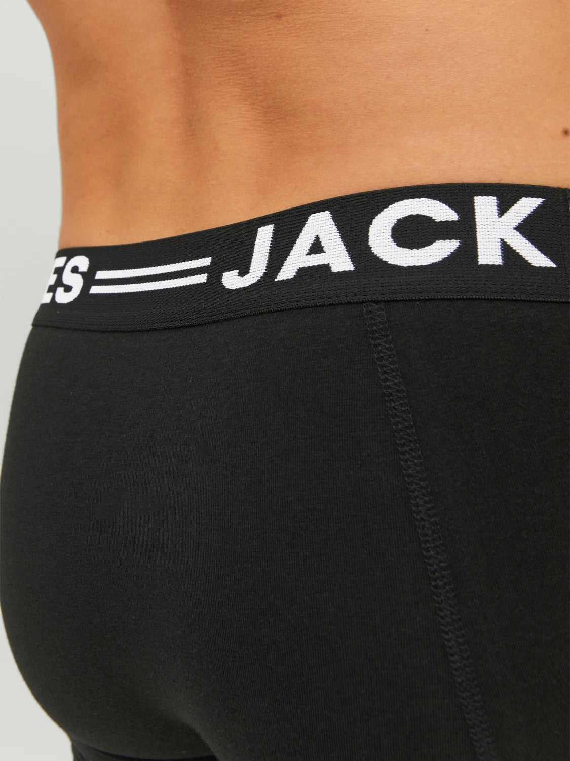 Jack & Jones 3 Pack Cotton Stretch Trunks - Black/Black Waistband