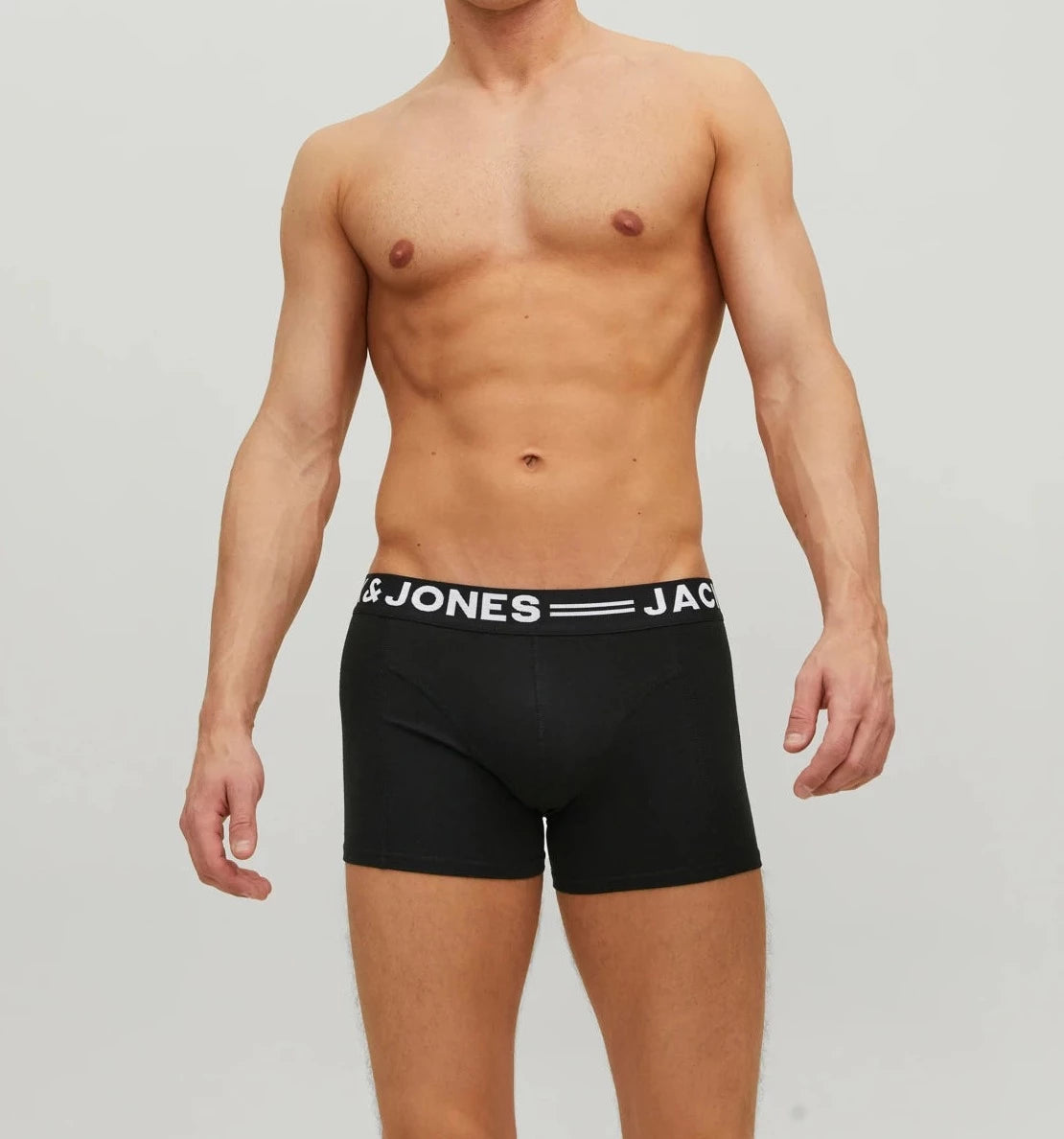 Jack & Jones 3 Pack Cotton Stretch Trunks - Black/Black Waistband