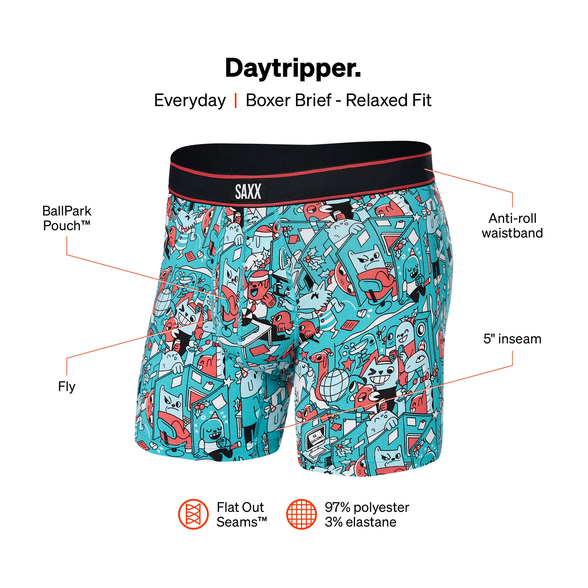 Saxx Underwear Daytripper 1 Pack Boxer Briefs - Holiday Office Party