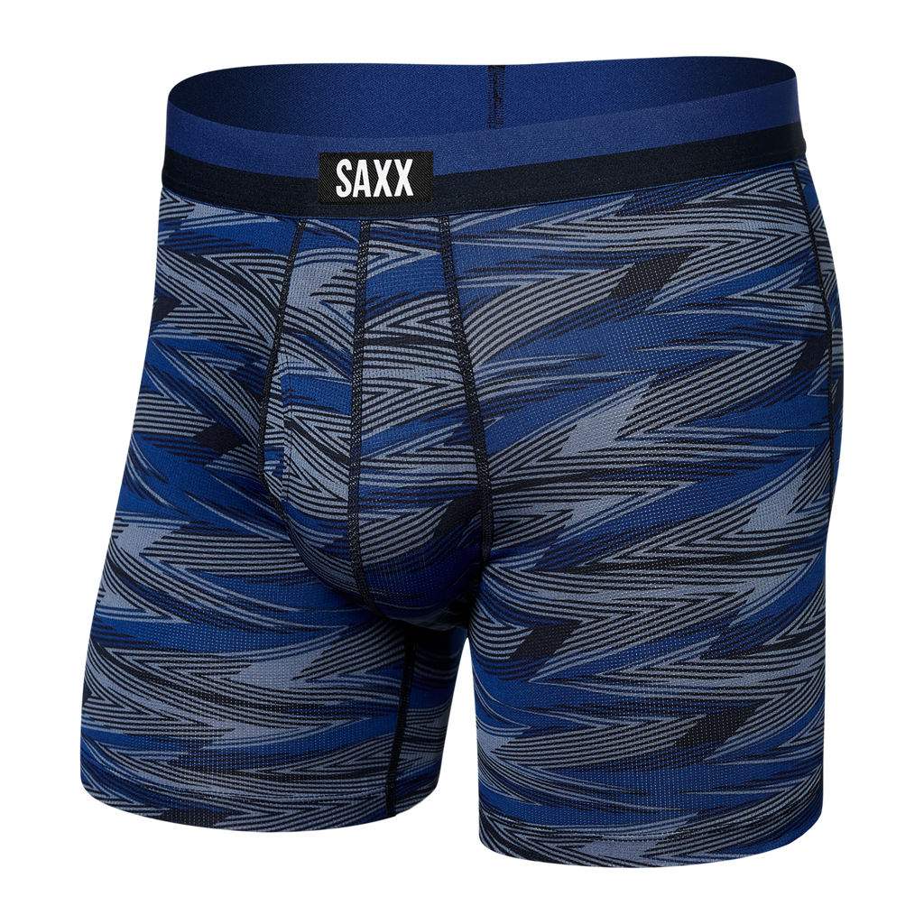 Saxx Underwear Sports Mesh 1 Pack Boxer Briefs - Lightning Stripe Blue