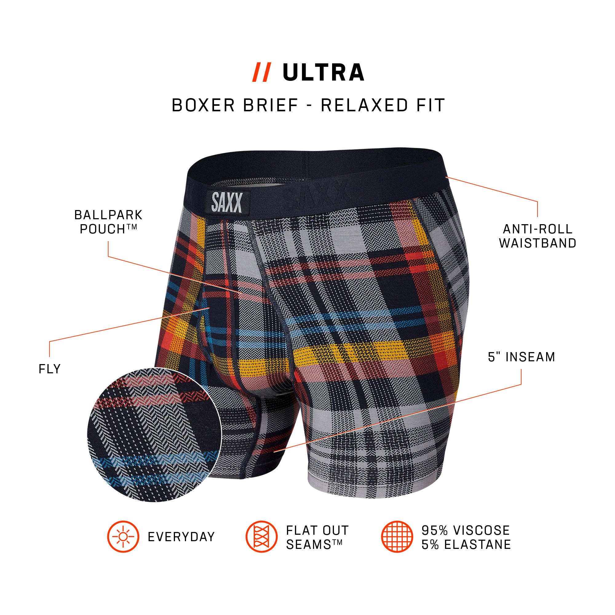 Saxx Ultra Super Soft 1 Pack Boxer Briefs - Free Fall Plaid Multi