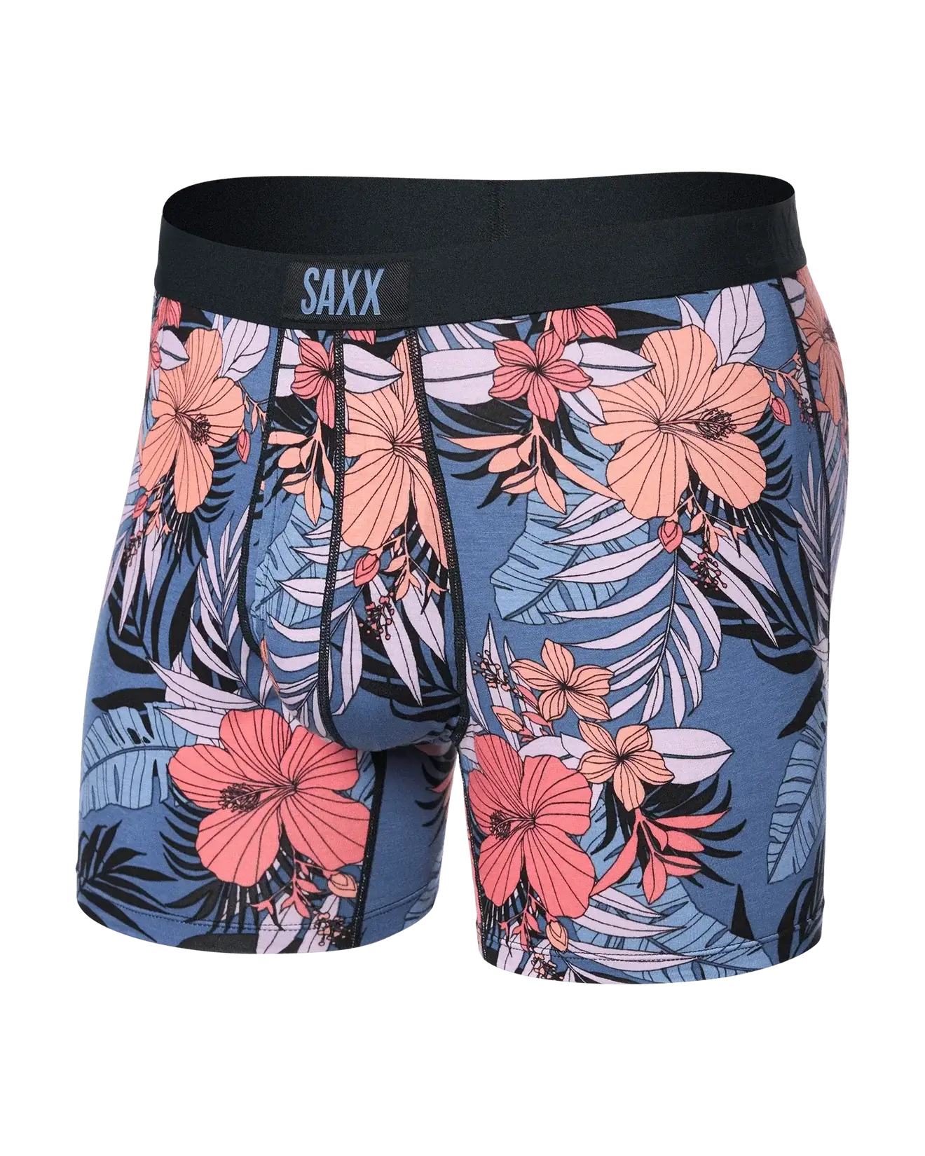 Saxx Ultra Super Soft Comfort Blend Boxer Briefs - Hibiscus Jungle Blue