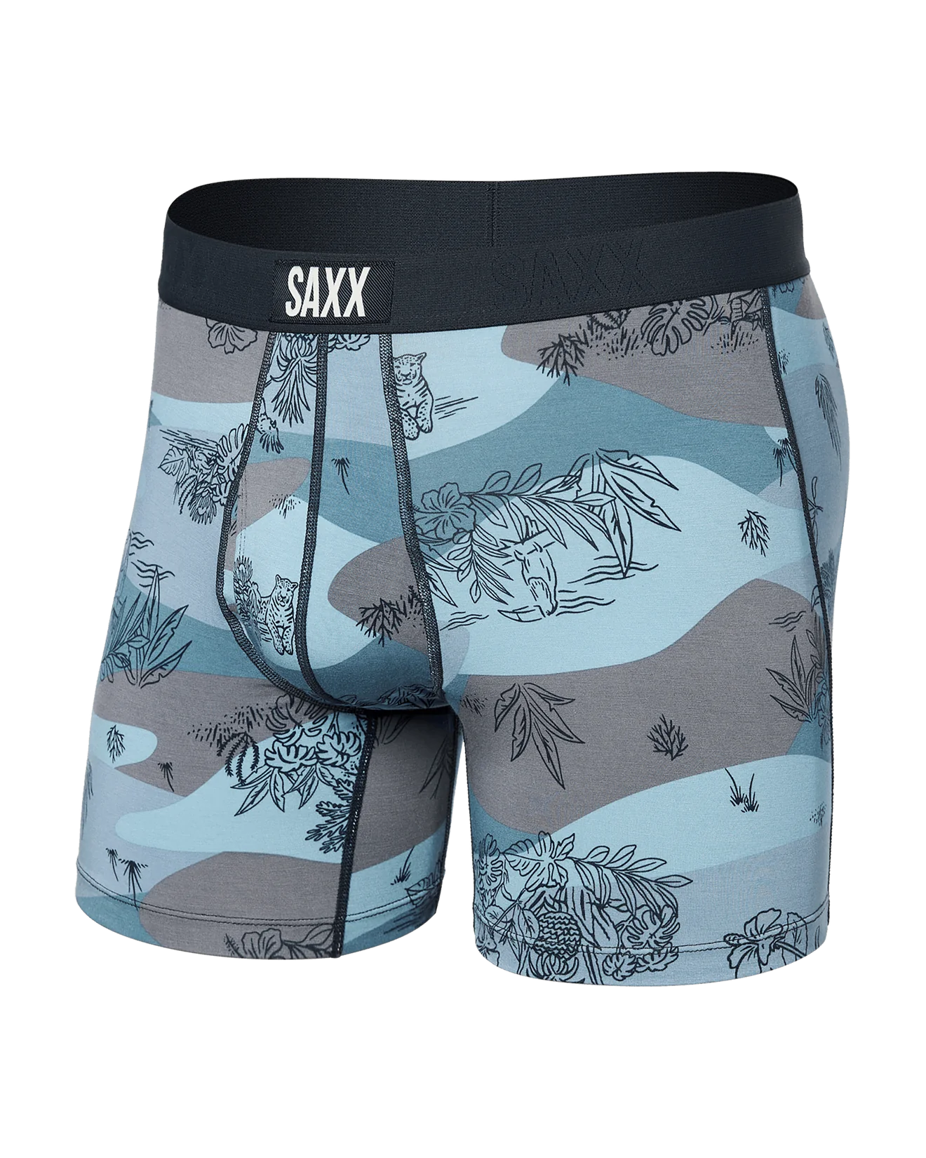 Saxx Ultra Super Soft Comfort Blend Boxer Briefs - Jungle Toile - Dusty Blue