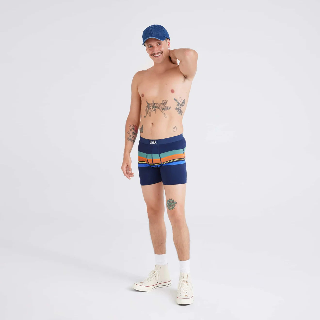 Saxx Ultra Super Soft Comfort Blend Boxer Briefs - League Stripe - Navy