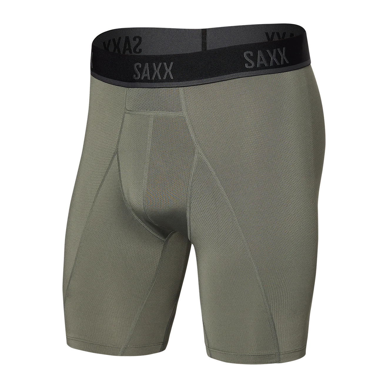 Saxx Underwear Kinetic Light-Compression Mesh Long Leg Boxer Briefs - Cargo Grey