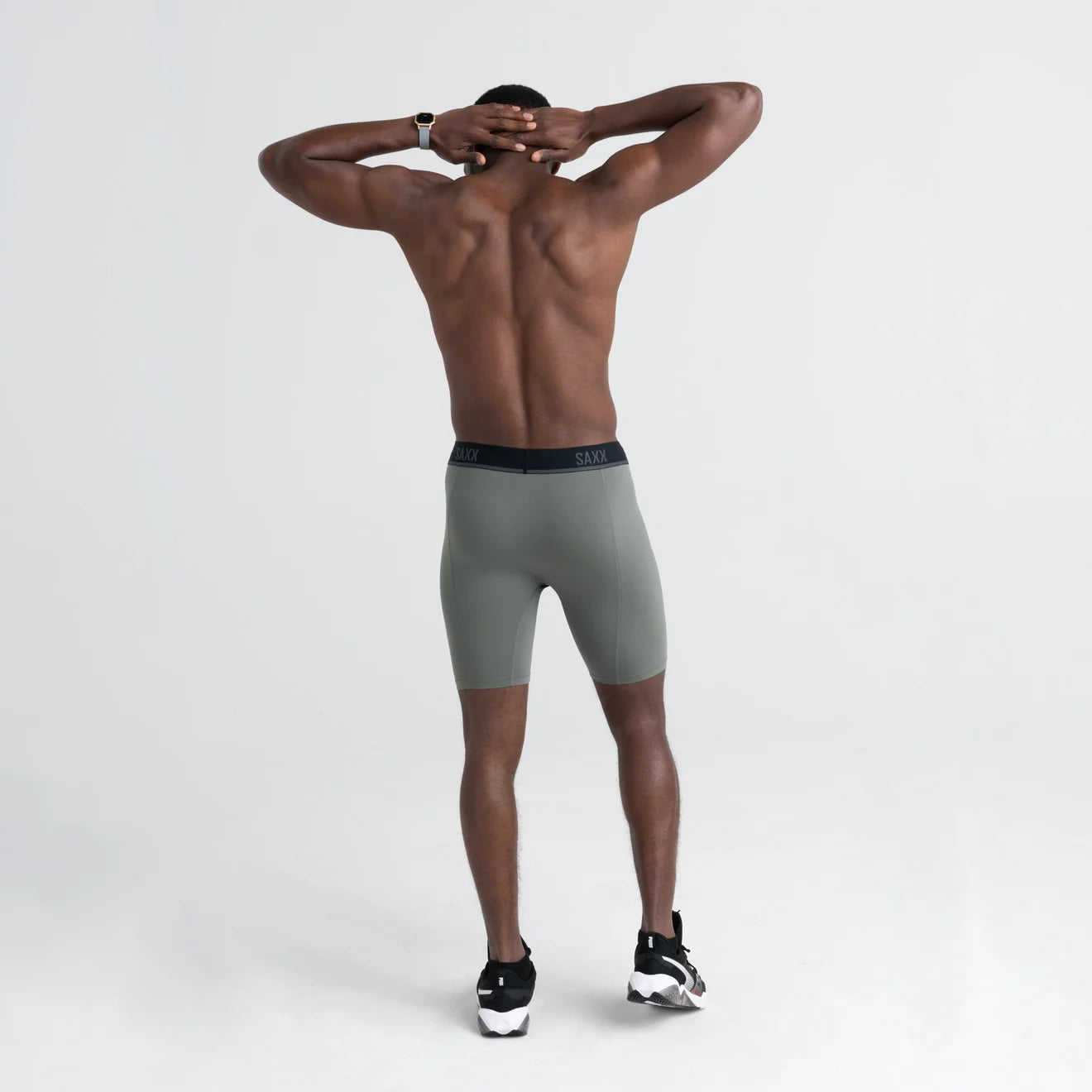 Saxx Underwear Kinetic Light-Compression Mesh Long Leg Boxer Briefs - Cargo Grey