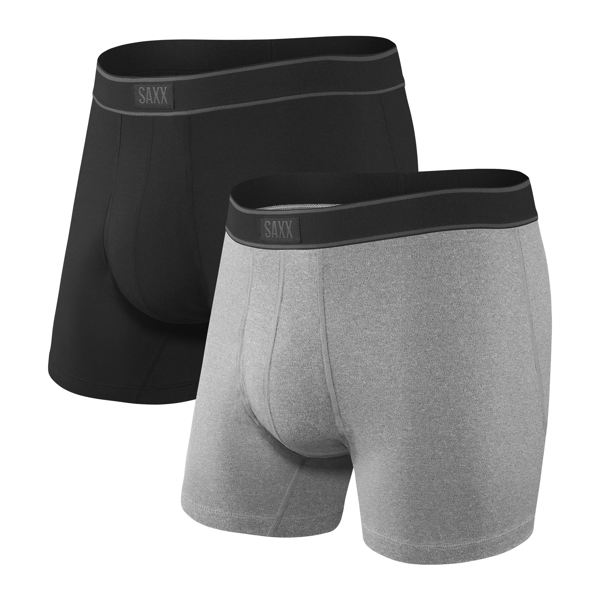 Saxx Underwear Day Tripper 2 Pack Boxer briefs - Black/Grey Heather –  Trunks and Boxers
