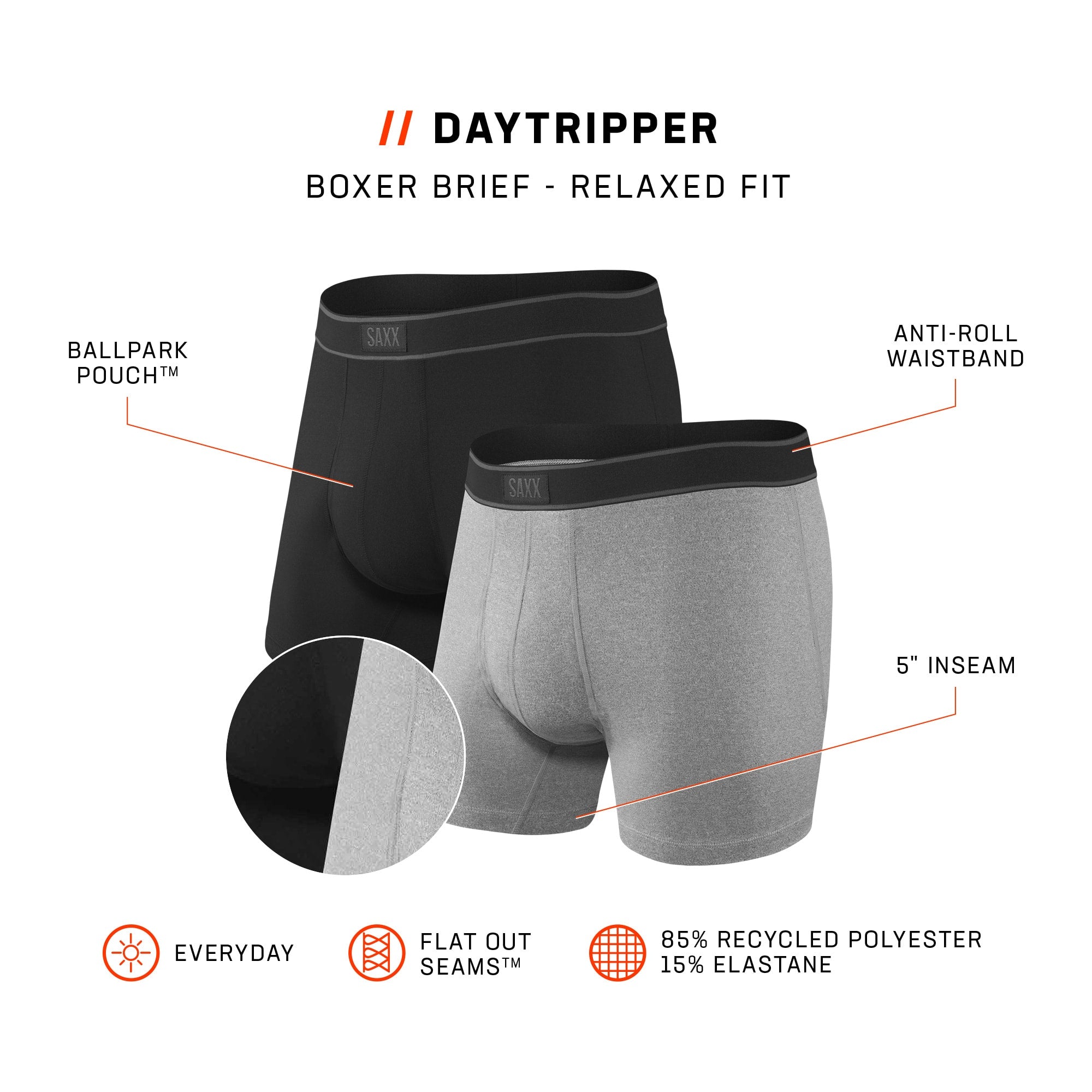 Saxx Underwear Day Tripper 2 Pack Boxer briefs - Black/Grey