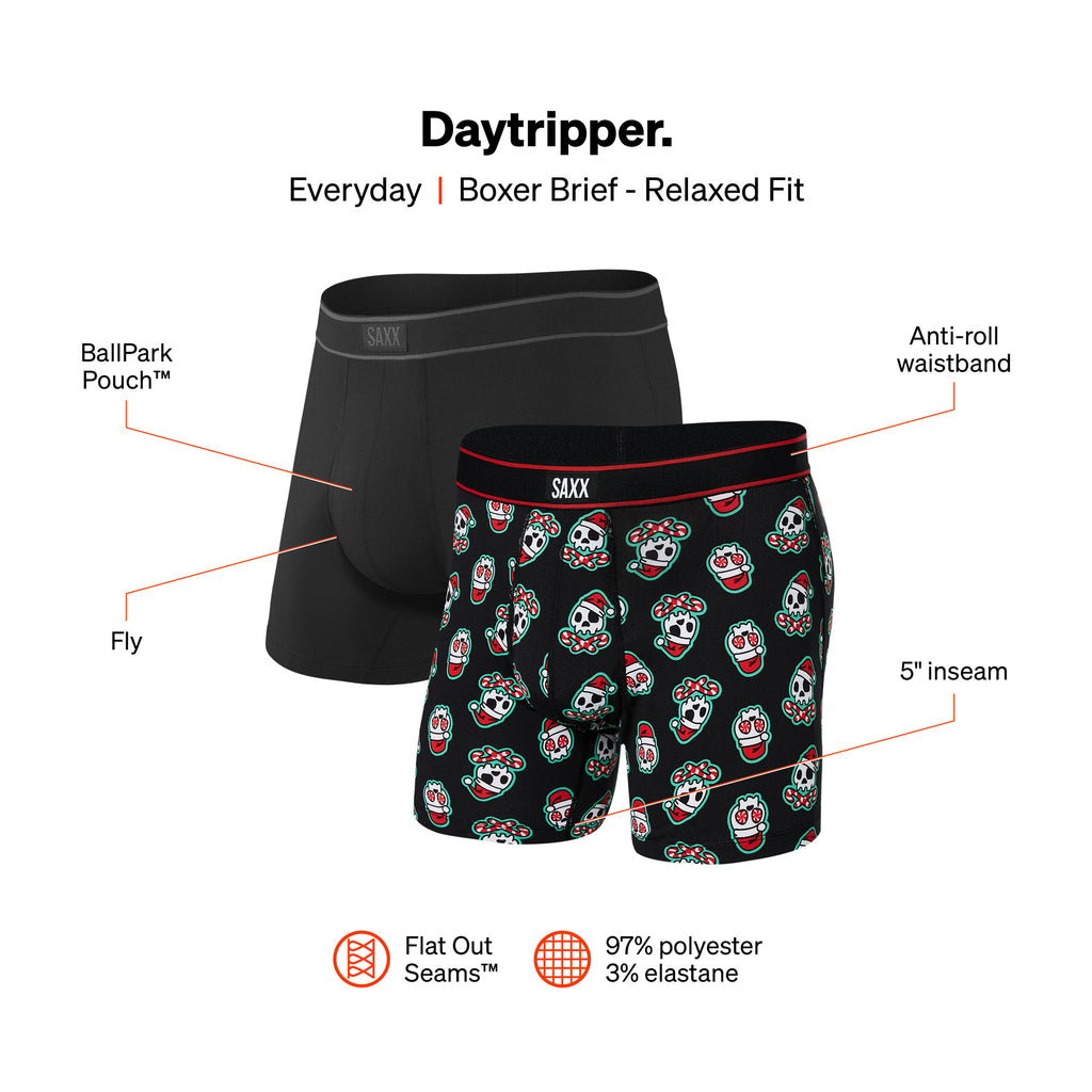 Saxx Underwear Daytripper 2 Pack Boxer Briefs - Jingle Bones / Black