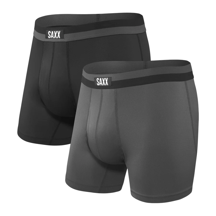 Saxx Sport Mesh 2 Pack Boxer Briefs - Grey / Black