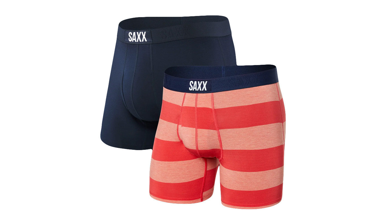 Saxx Ultra Super Soft 2 Pack Boxer Briefs - Red Ombre Rugby / Navy