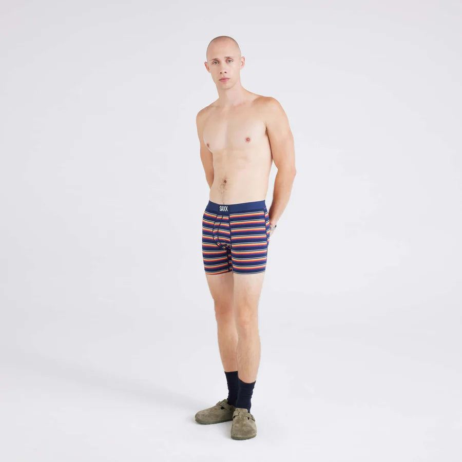 Saxx Underwear Vibe Supersoft 2 Pack Boxer Briefs - Field Stripes / Navy