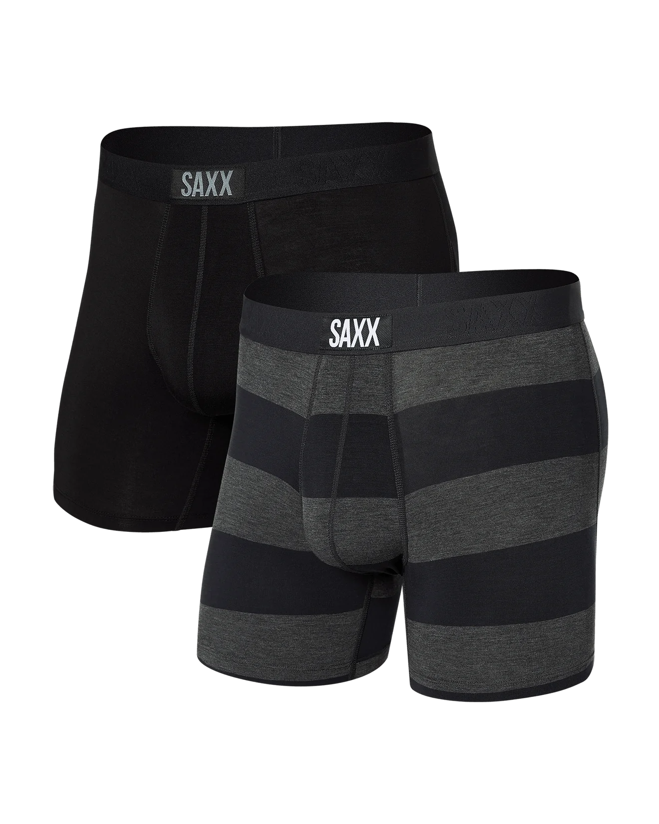 Saxx Underwear Vibe Super Soft (2 Pack) Comfort Blend Boxer Brief 5" - Graphite Ombre Rugby / Black