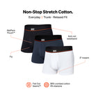 Saxx Underwear Non Stop Stretch Cotton 3 Pack Trunks - Black/Navy/White