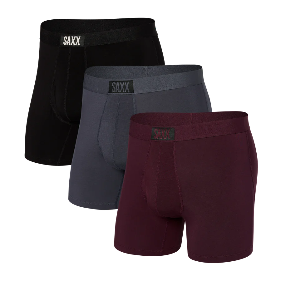 Saxx Ultra Super Soft 3 Pack Boxer Briefs - Burnt Plum/Turbulence/Black