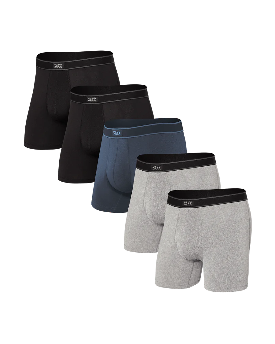 Saxx Underwear Daytripper (5 Pack) Comfort Stretch Boxer Brief 5" - Black / Grey / Navy