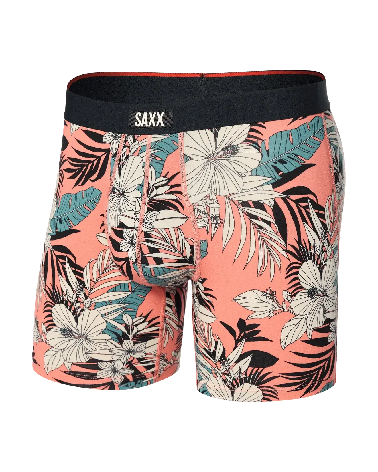 Saxx Underwear Vibe Xtra 1 Pack Soft Comfort Boxer Brief 6" - Hibiscus Jungle-Coral