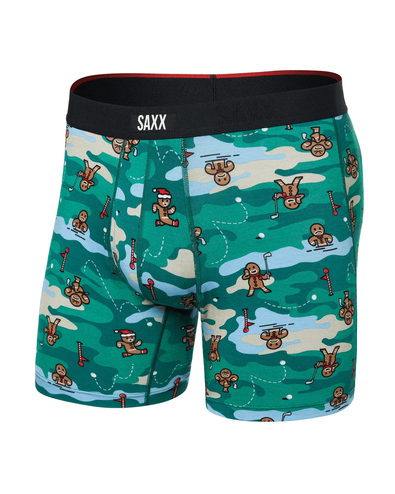 Saxx Underwear Vibe Xtra 1 Pack Soft Comfort Boxer Brief 6" - Holiday Par-Tee, Green