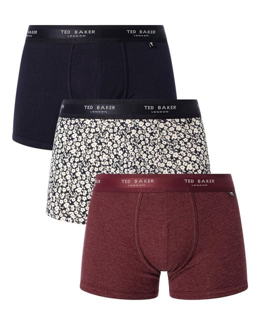 Ted Baker 3 Pack Trunks - Navy/Radicchio/Foral