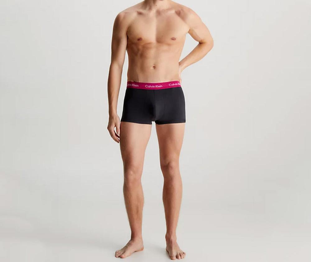 Calvin Klein 3 Pack Low Rise Trunks Cotton Stretch - Black with Coloured Waistband