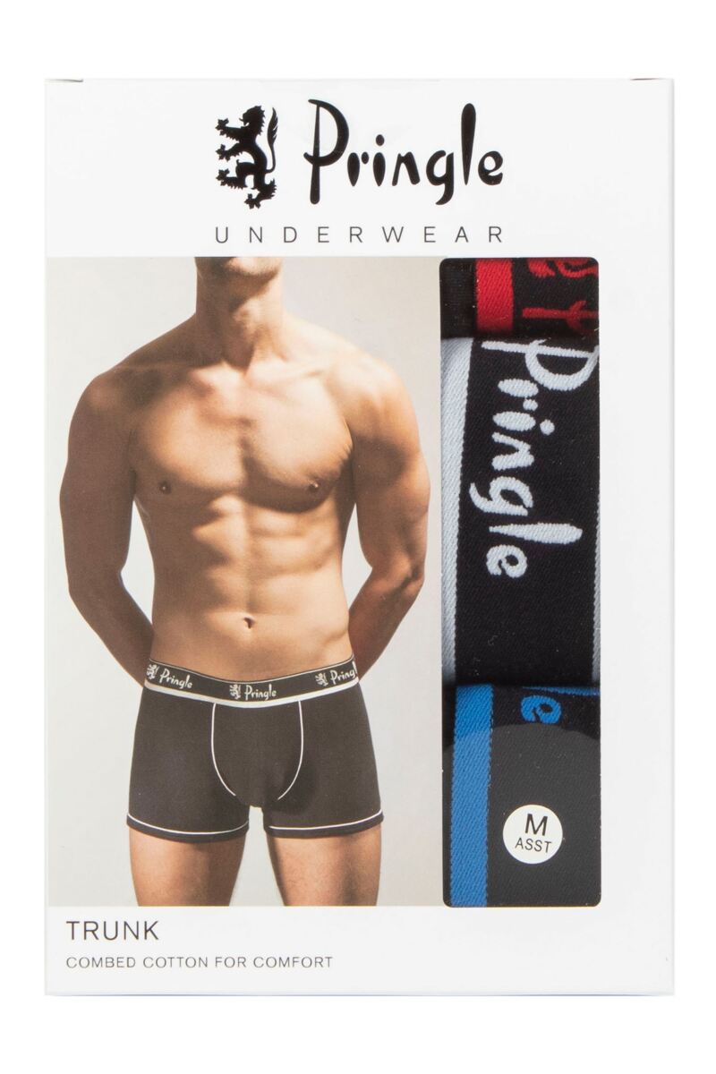 Pringle 3 Pack Cotton Stretch Men's Trunk - Black Coloured Waistbands