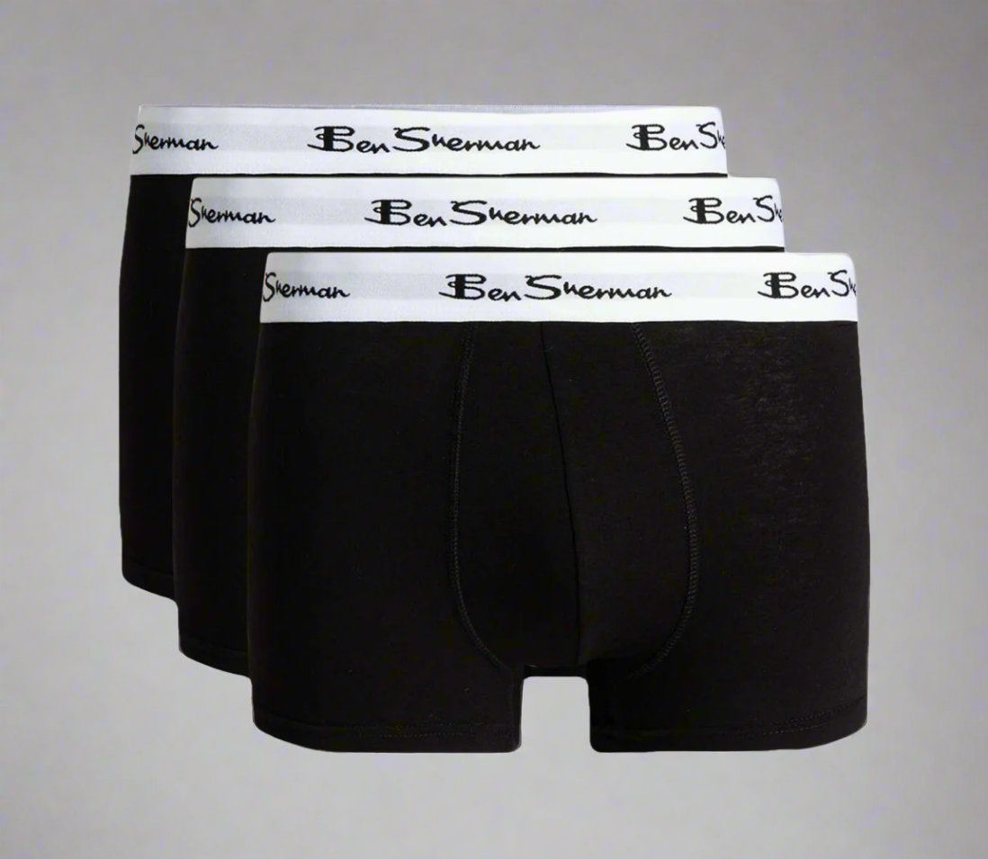 Ben Sherman Mens Bron 3 Pack Trunks in Black - Boxer Shorts