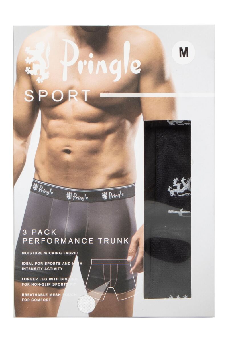 Pringle 3 Pack Men's Performance Sports Trunks - Black Boxers