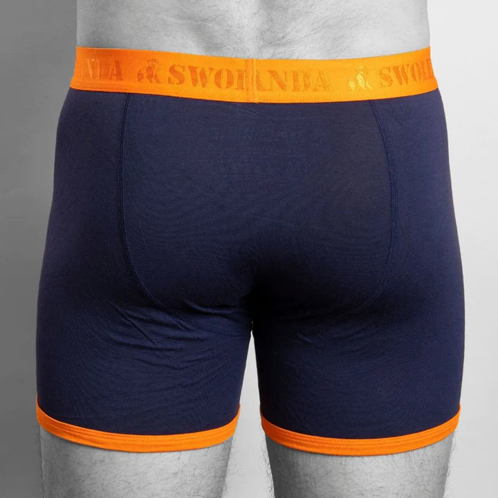 Swole Panda Bamboo Boxers 1 Pack Trunks - Navy with Orange Waistband