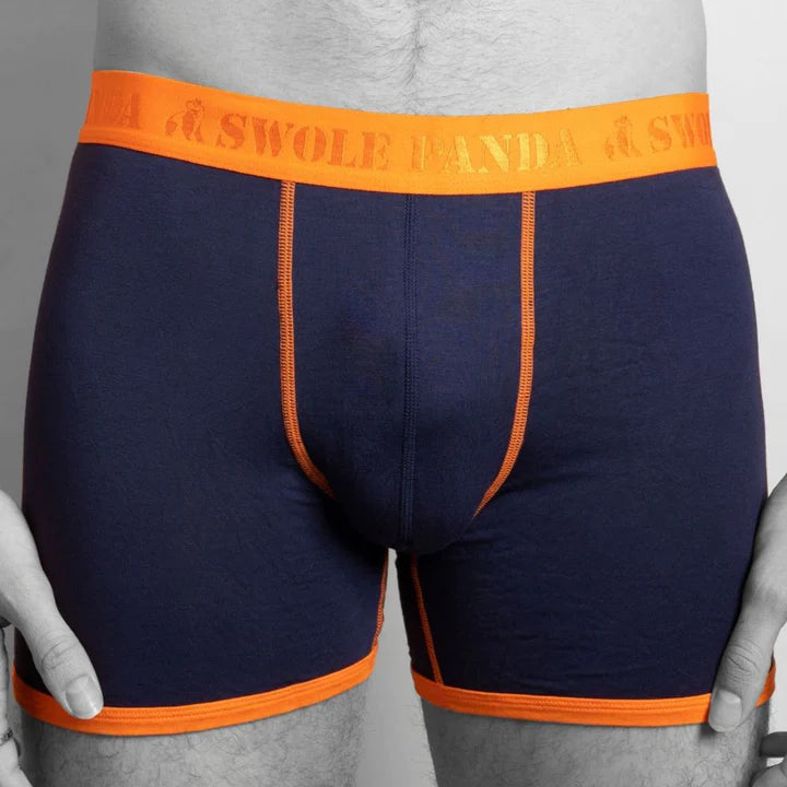 Swole Panda Bamboo Boxers 1 Pack Trunks - Navy with Orange Waistband