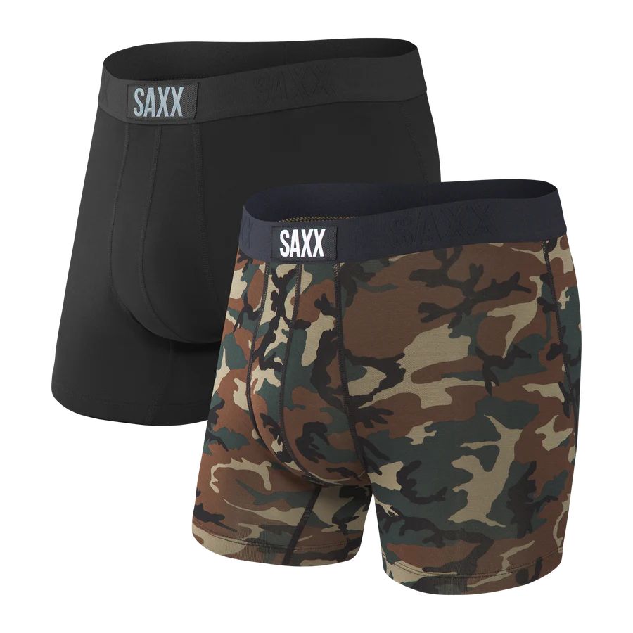 Saxx Underwear Vibe Supersoft 2 Pack Boxer Briefs - Black/Wood Camo