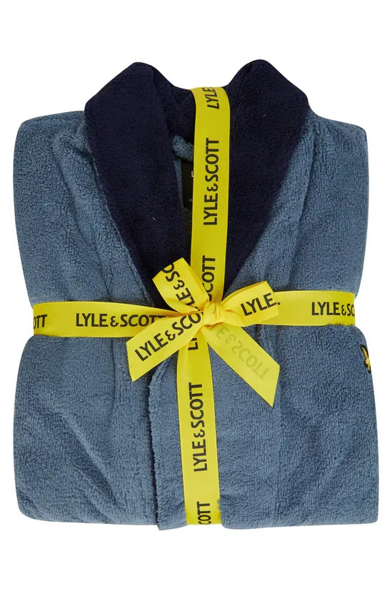 Lyle & Scott Adrian Contrast Collar And Belt Bath Robe - Blue