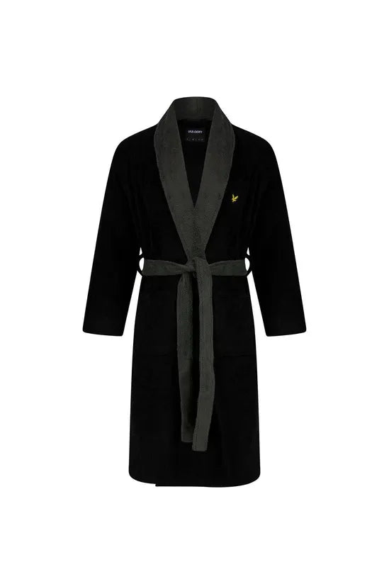 Lyle & Scott Adrian Contrast Collar And Belt Bath Robe- Black