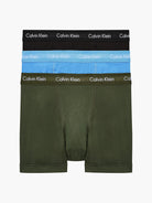 Calvin Klein 3 Pack Men’s Trunks - Cotton Stretch – Dusk Green/ Copenhagen Blue/ Black