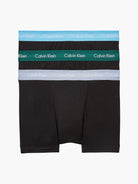 Calvin Klein 3 Pack Men’s Trunks – Cotton Stretch – ( B-JADE SEA/SKY HIGH/SLEEK SILVER)