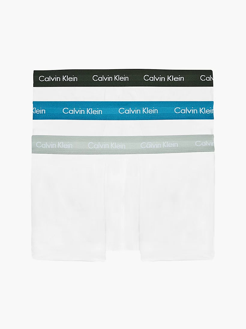 Calvin Klein 3 Pack Low rise Trunks - White with Color Waistband