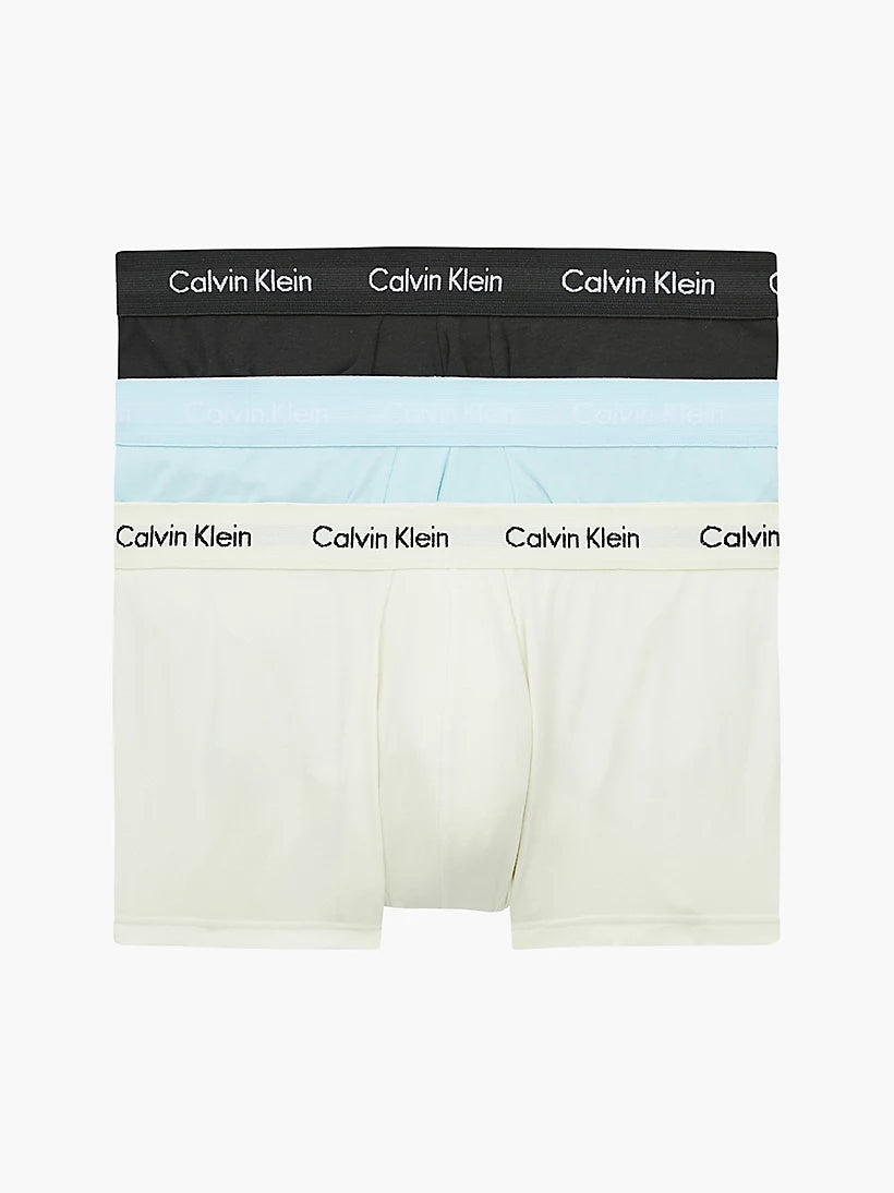 Calvin Klein 3 Pack Low rise Trunks - Cotton Stretch ( Rain Dance / Black / Ivory )