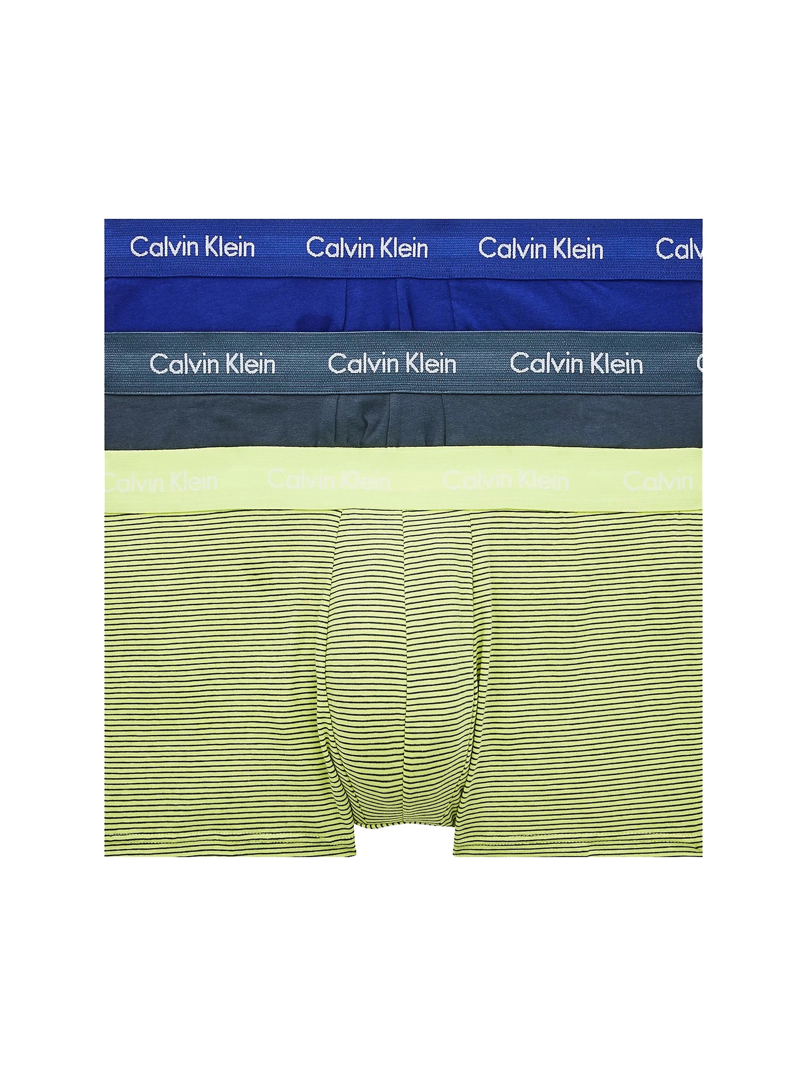 Calvin Klein 3 Pack Low Rise Trunks – Cotton Stretch ( Blue Flannel / Stripe / Hemisphere Blue )