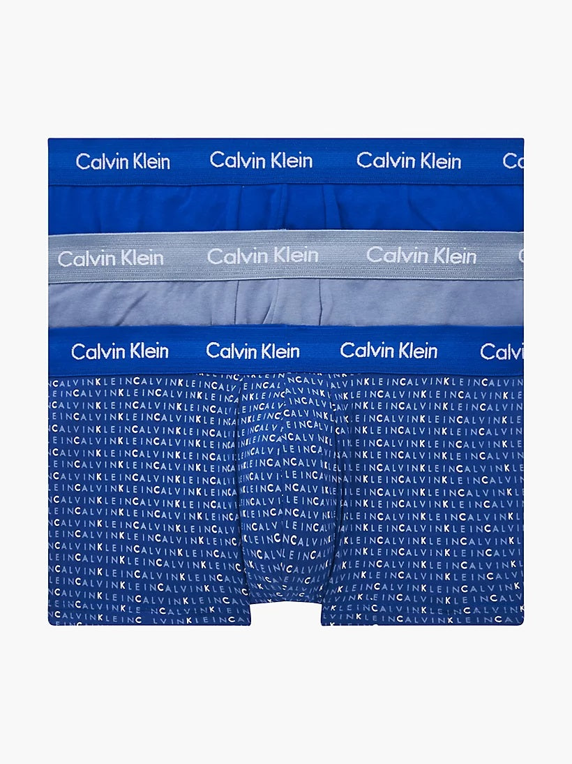 Calvin Klein 3 Pack Low rise Trunks - Cotton Stretch Cobalt / Subdued Logo/ Dusty Sailor