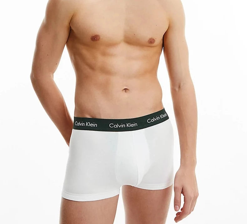 Calvin Klein 3 Pack Low rise Trunks - White with Color Waistband