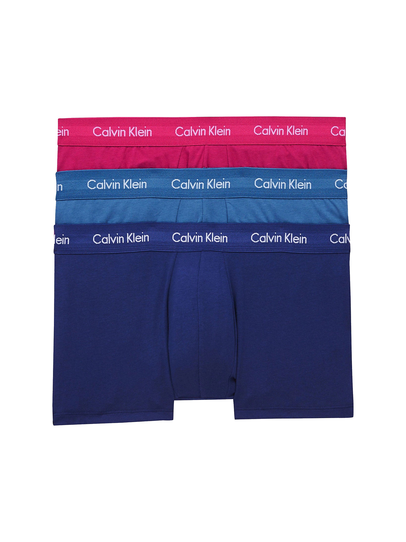 Calvin Klein 3 Pack Low Rise Trunks Men's – PLUMBERRY/ CHINO BLUE/ RIVERBED