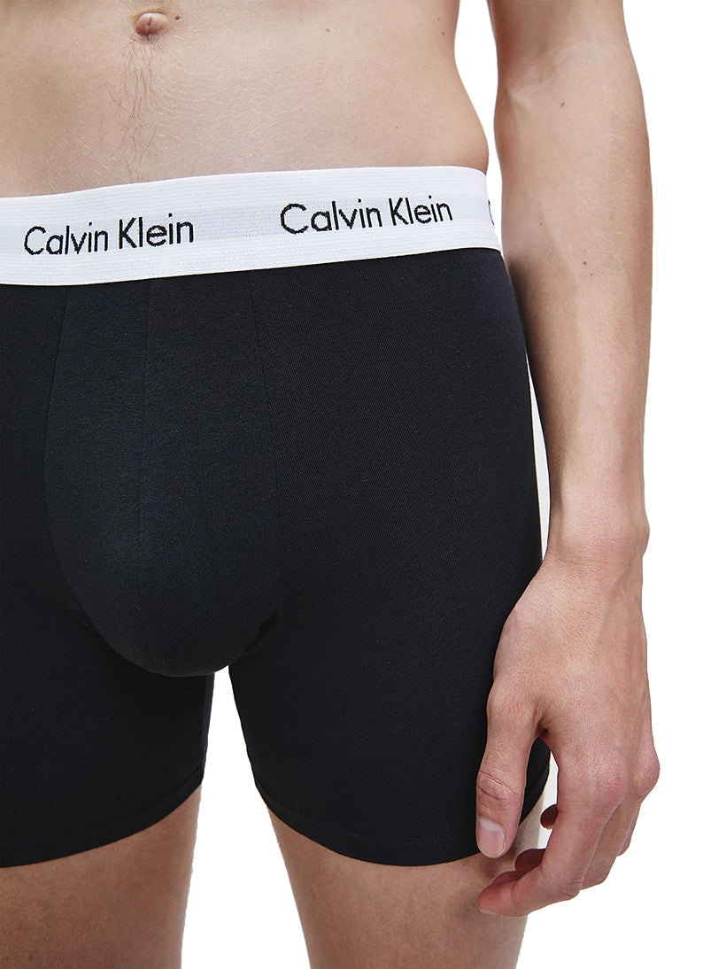 Calvin Klein 3 Pack Cotton Stretch - Longer Leg Boxer Brief Shorts ( BLACK )