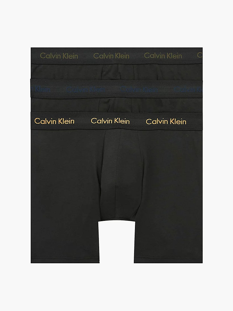 Calvin Klein 3 Pack Boxer Briefs - Cotton Stretch - Orange/Blue Shadow/Green Logo