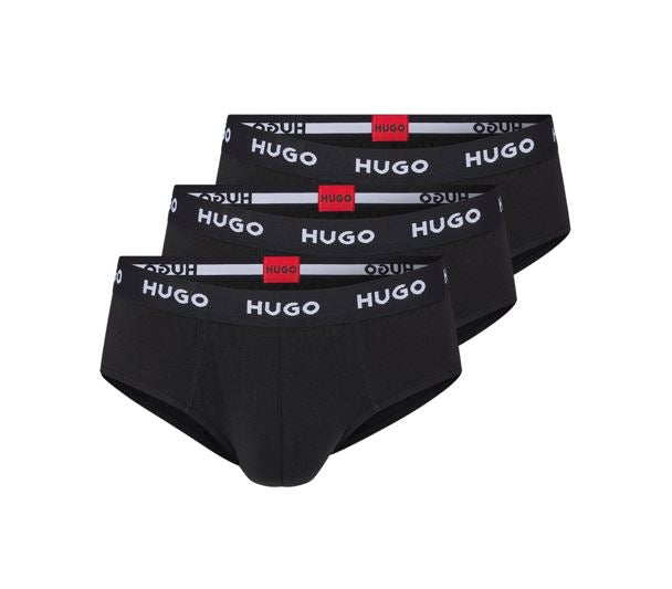 Hugo - 3 pack Stretch Cotton Briefs - Black with Logo in White