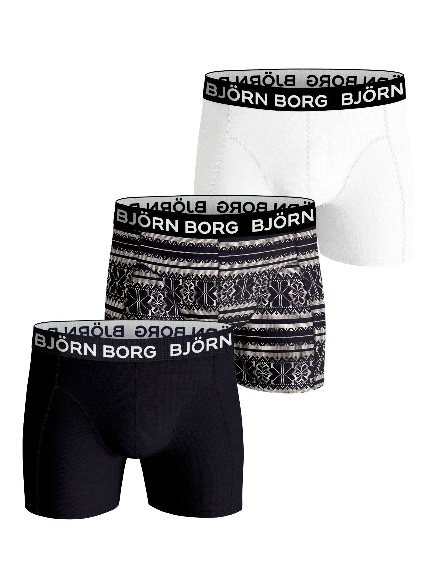 Björn Borg Essential Boxer 3 Pack- Black, White, Print - MP008