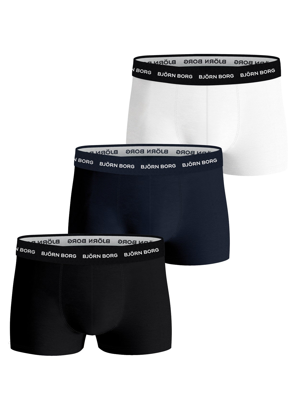 Björn Borg Men's Cotton Stretch Trunks 3 Pack - Black / Blue / White