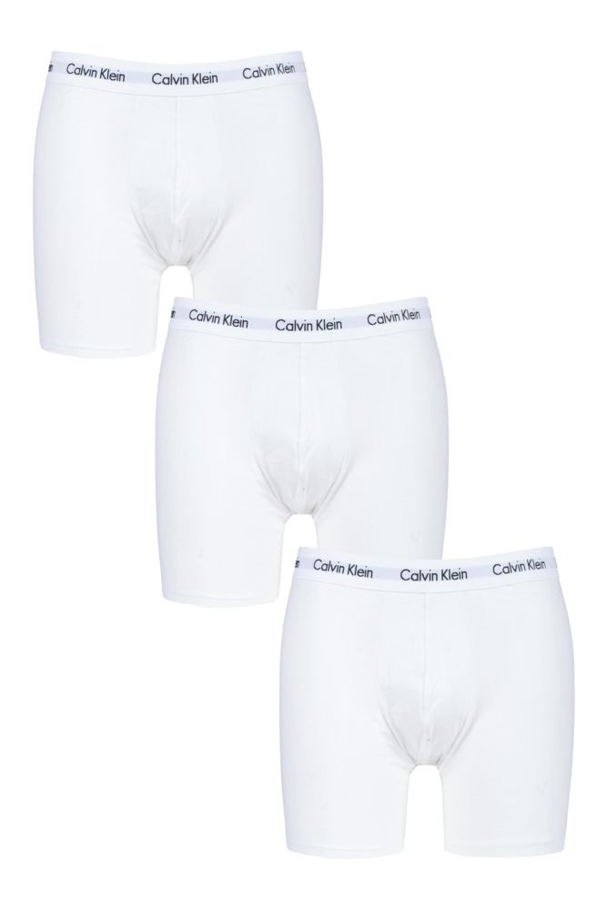 Calvin Klein 3 Pack Cotton Stretch - Longer Leg Boxer Brief Shorts ( WHITE )