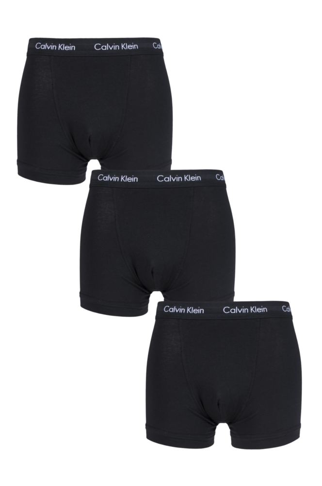 Calvin Klein 3 Pack Cotton Stretch - Normal Rise Trunks ( Black / Black Waistband )