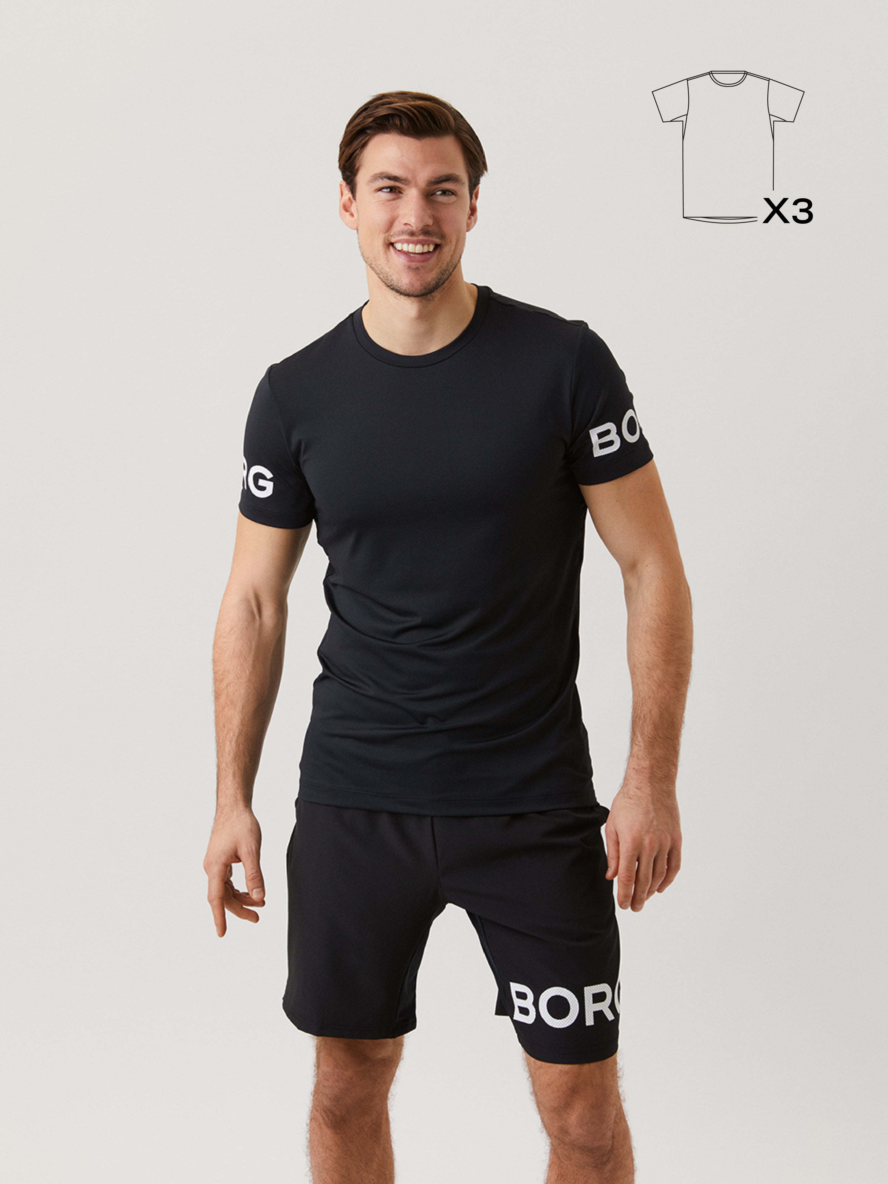 Borg Performance T-Shirt 3-pack - Black / Blue / Grape Wine