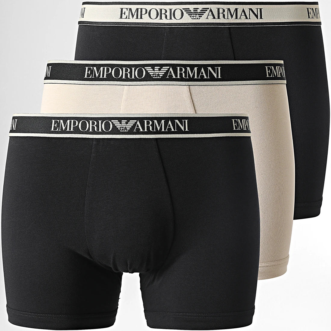 Emporio Armani 3 Pack Boxer Briefs - Black Beige